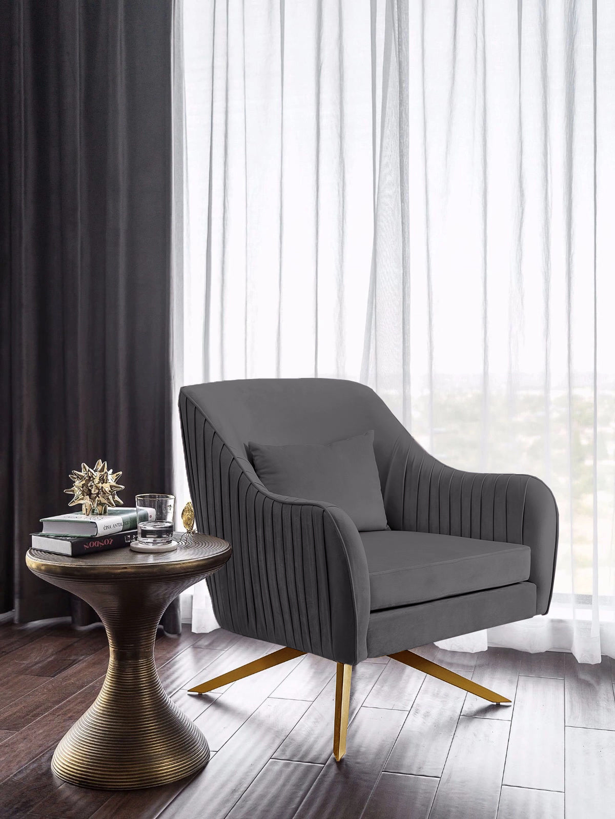 Meridian Furniture Paloma Grey Velvet Accent Chair