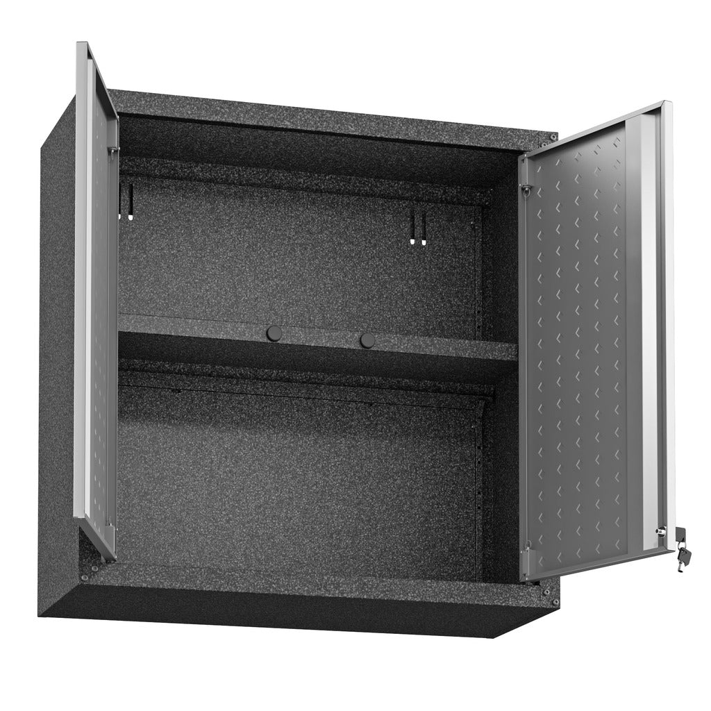 Manhattan Comfort  Fortress 30" Floating Textured Metal Garage Cabinet with Adjustable Shelves in Grey