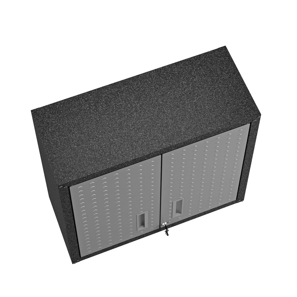 Manhattan Comfort  Fortress 30" Floating Textured Metal Garage Cabinet with Adjustable Shelves in Grey