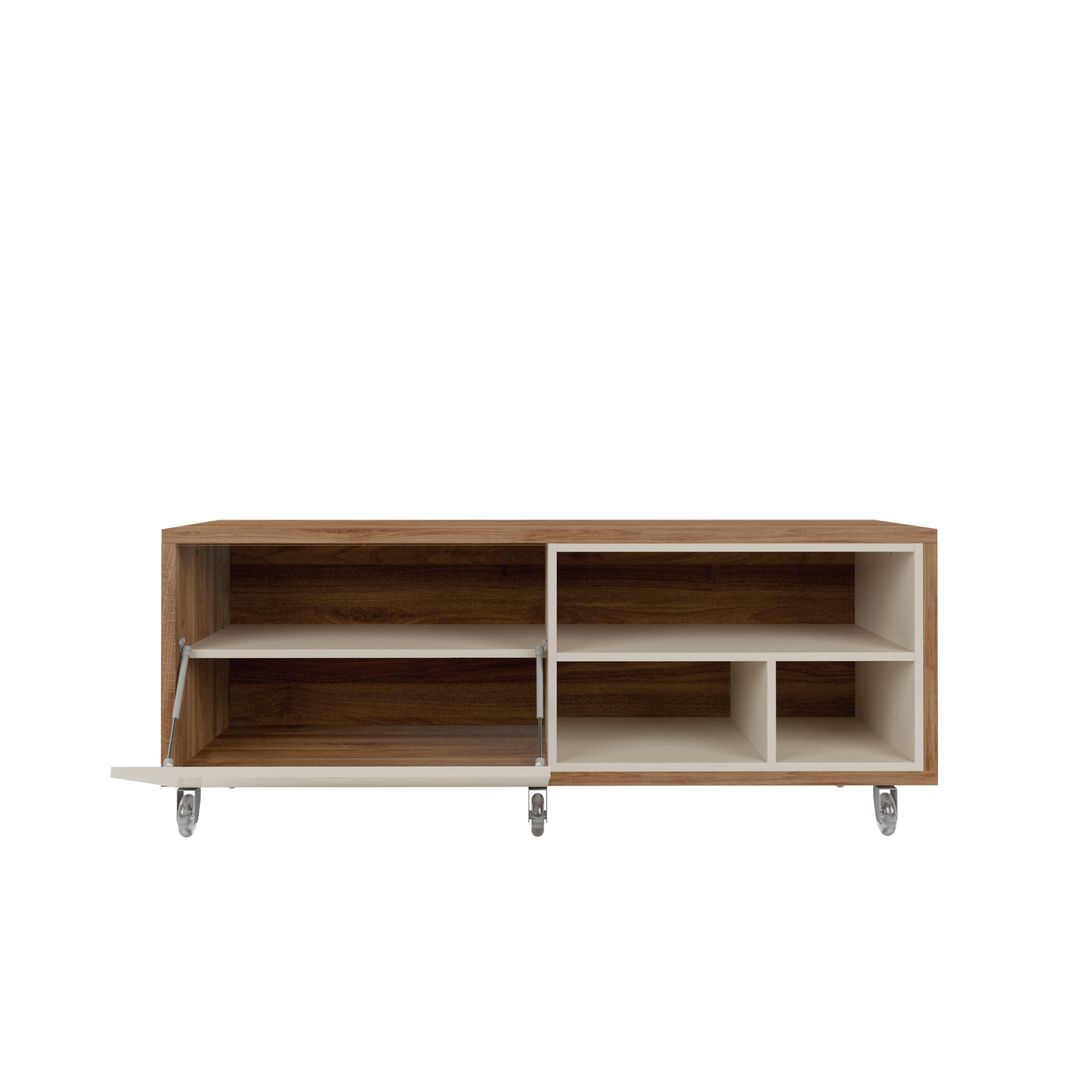 Manhattan Comfort Windsor 53.62 Modern Shoe Rack Bed Bench with Silicon Casters in Off White and Nature