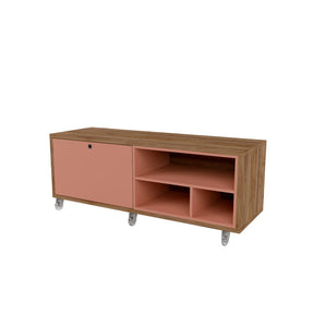 Manhattan Comfort Windsor 53.62 Modern Shoe Rack Bed Bench with Silicon Casters in Ceramic Pink and Nature