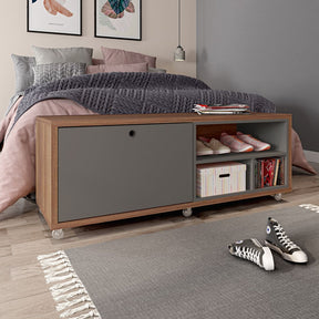 Manhattan Comfort Windsor 53.62 Modern Shoe Rack Bed Bench with Silicon Casters in Grey and Nature