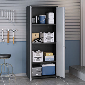 Manhattan Comfort 6-Piece Fortress Textured Garage Set with Cabinets, Wall Units and Table in Grey.-Minimal & Modern