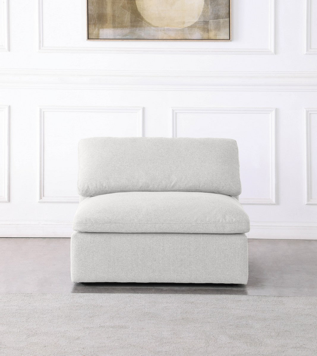 Meridian Furniture Serene Cream Linen Fabric Deluxe Cloud Armless Chair