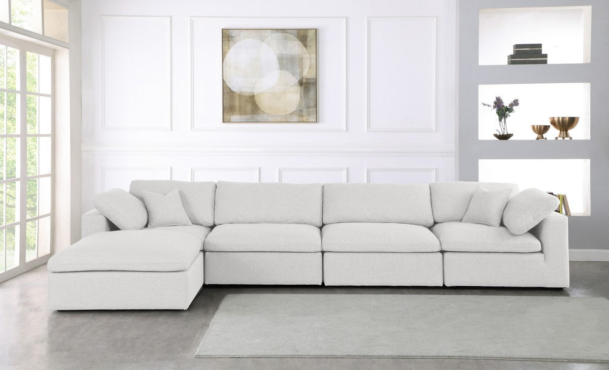 Meridian Furniture Serene Cream Linen Fabric Deluxe Cloud Modular Sectional