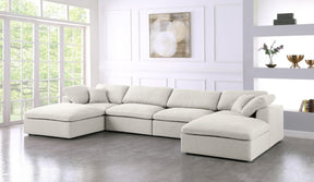Meridian Furniture Serene Cream Linen Fabric Deluxe Cloud Modular Sectional