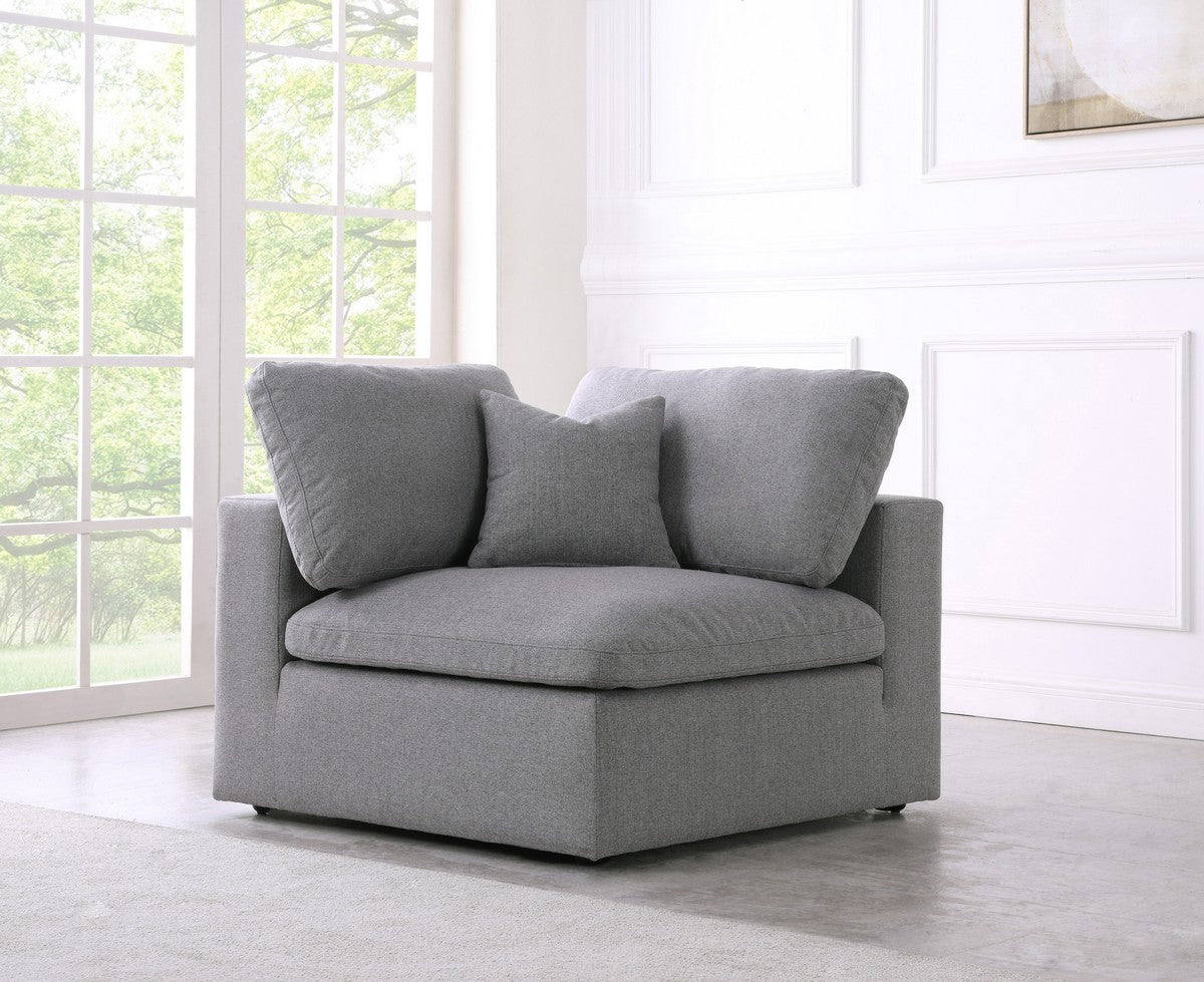 Meridian Furniture Serene Grey Linen Fabric Deluxe Cloud Corner Chair