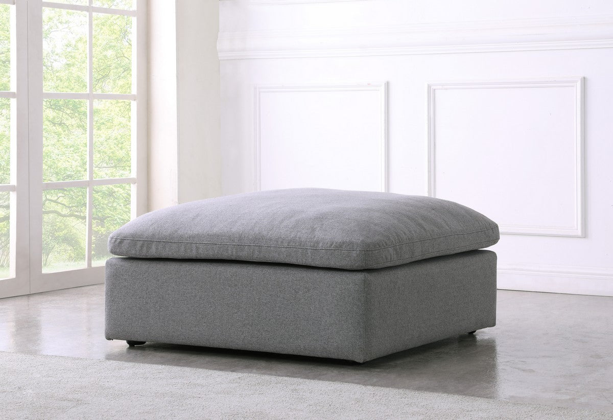 Meridian Furniture Serene Grey Linen Fabric Deluxe Cloud Ottoman
