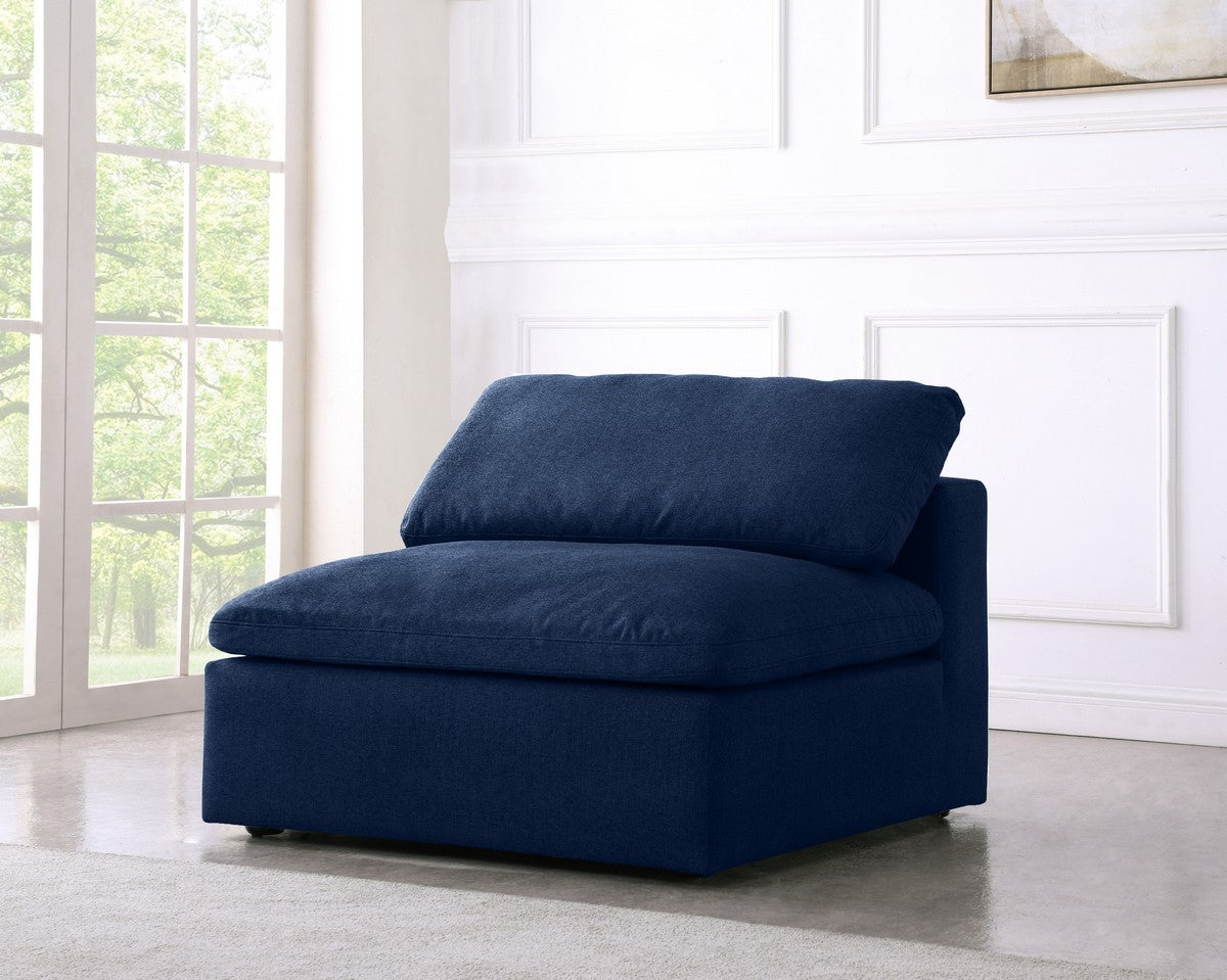 Meridian Furniture Serene Navy Linen Fabric Deluxe Cloud Armless Chair