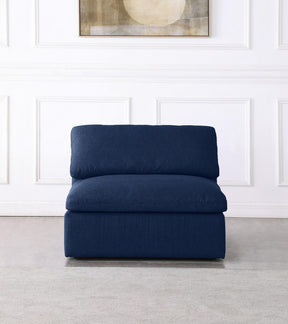 Meridian Furniture Serene Navy Linen Fabric Deluxe Cloud Armless Chair