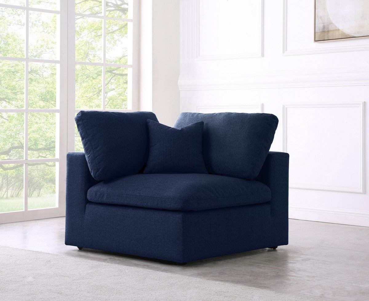 Meridian Furniture Serene Navy Linen Fabric Deluxe Cloud Corner Chair