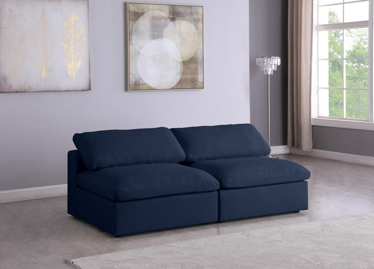 Meridian Furniture Serene Navy Linen Fabric Deluxe Cloud Modular Armless Sofa