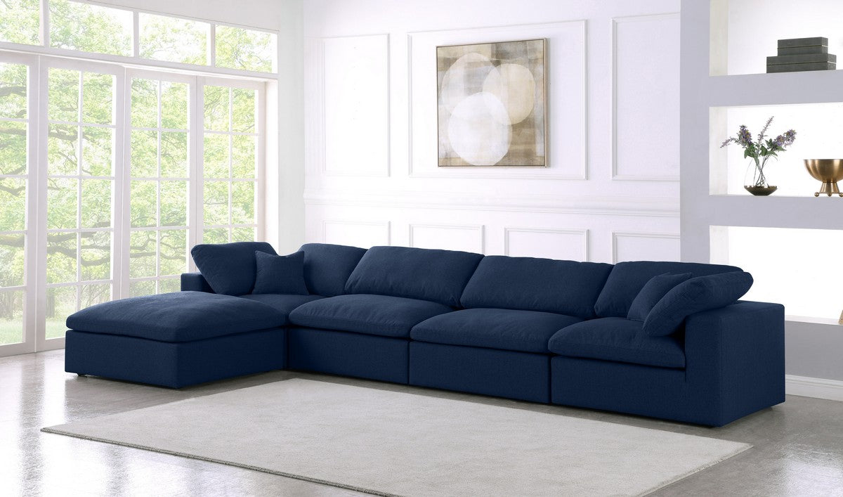 Meridian Furniture Serene Navy Linen Fabric Deluxe Cloud Modular Sectional