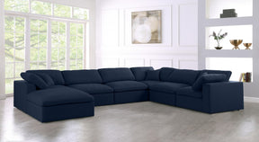 Meridian Furniture Serene Navy Linen Fabric Deluxe Cloud Modular Sectional