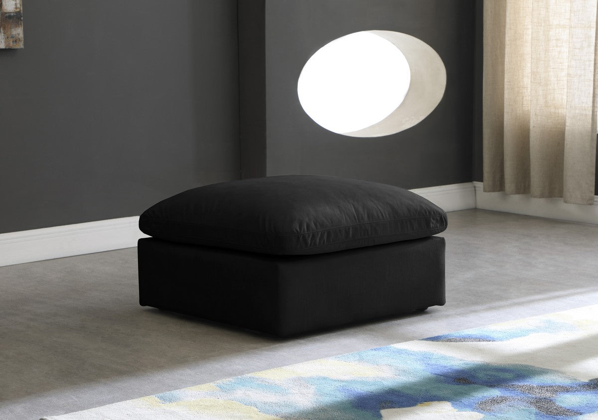 Meridian Furniture Plush Black Velvet Standard Cloud Modular Ottoman