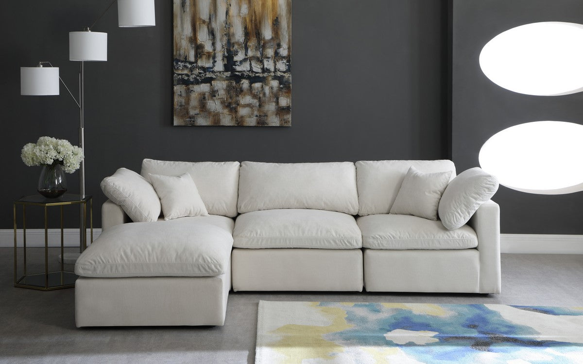 Meridian Furniture Plush Cream Velvet Standard Cloud Modular Sectional