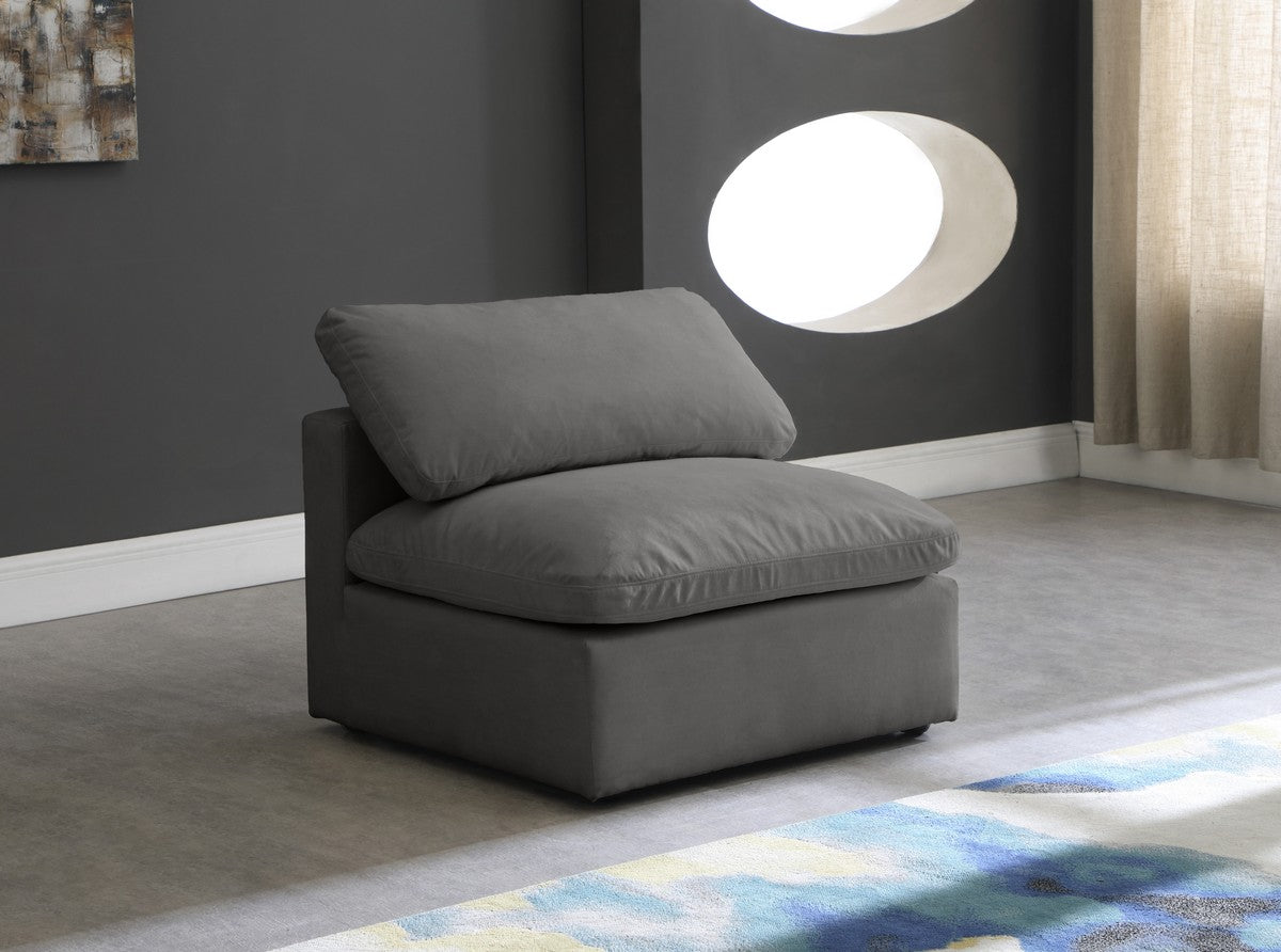 Meridian Furniture Plush Grey Velvet Standard Cloud Modular Armless Chair
