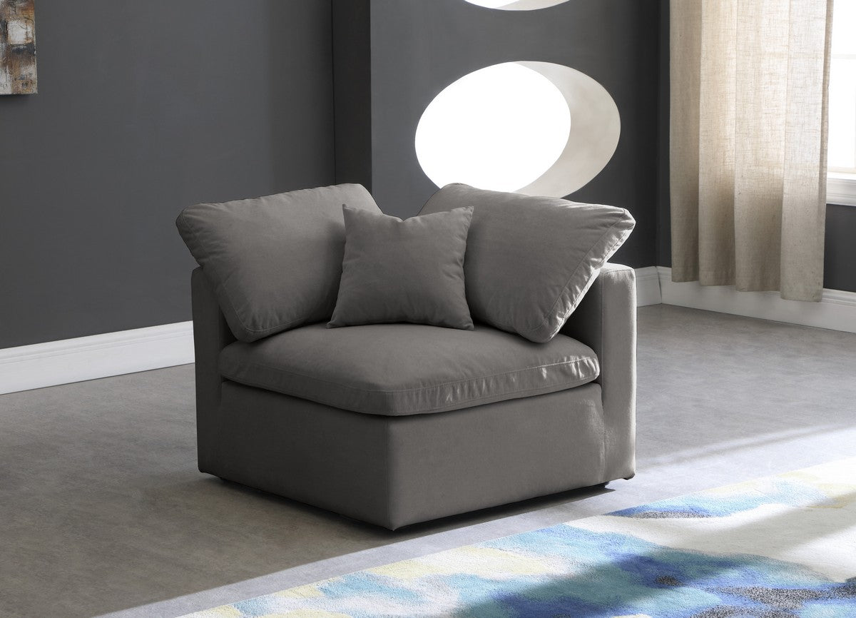 Meridian Furniture Plush Grey Velvet Standard Cloud Modular Corner Chair