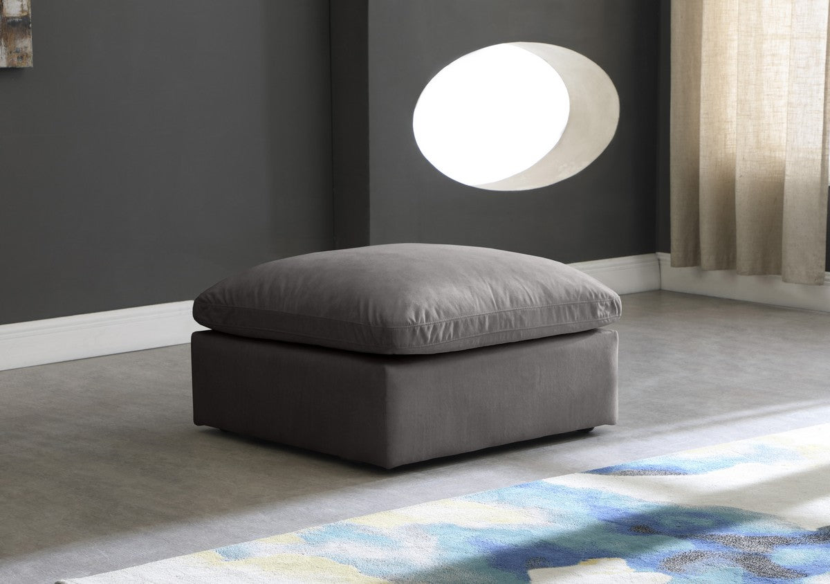 Meridian Furniture Plush Grey Velvet Standard Cloud Modular Ottoman