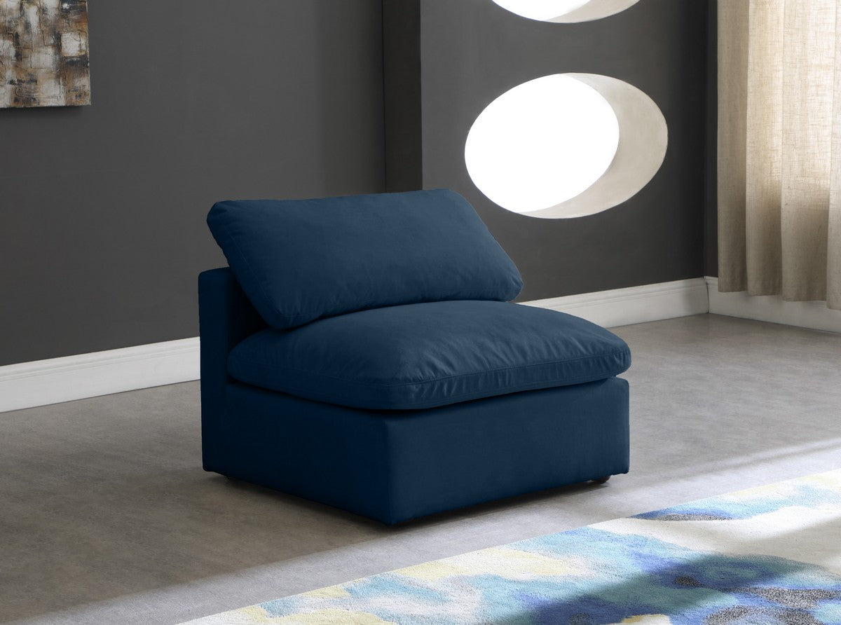Meridian Furniture Plush Navy Velvet Standard Cloud Modular Armless Chair