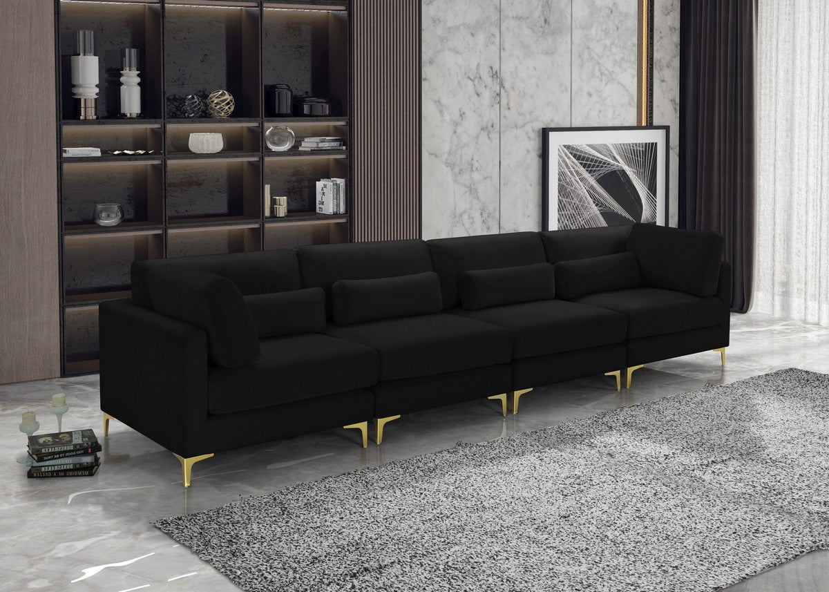 Meridian Furniture Julia Black Velvet Modular Sofa (4 Boxes)