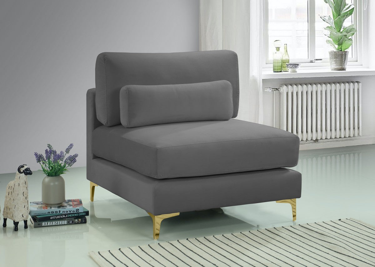Meridian Furniture Julia Grey Velvet Modular Armless Chair