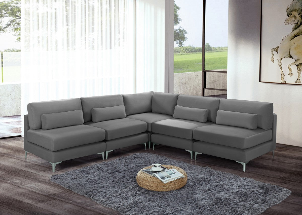 Meridian Furniture Julia Grey Velvet Modular Sectional (5 Boxes)