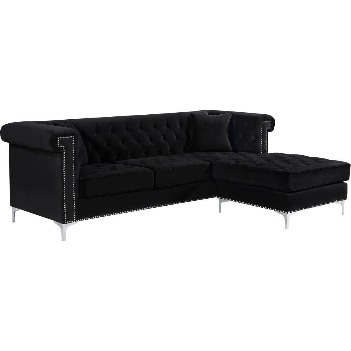 Meridian Furniture Damian Black Velvet 2pc. Reversible SectionalMeridian Furniture - 2pc. Reversible Sectional - Minimal And Modern - 1