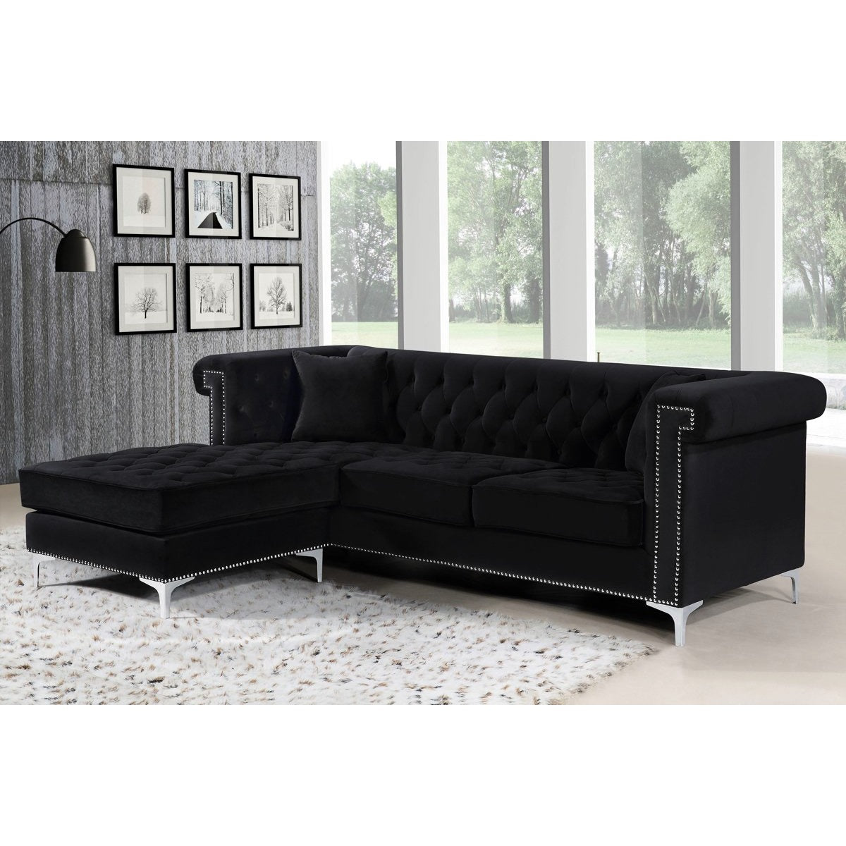 Meridian Furniture Damian Black Velvet 2pc. Reversible Sectional-Minimal & Modern