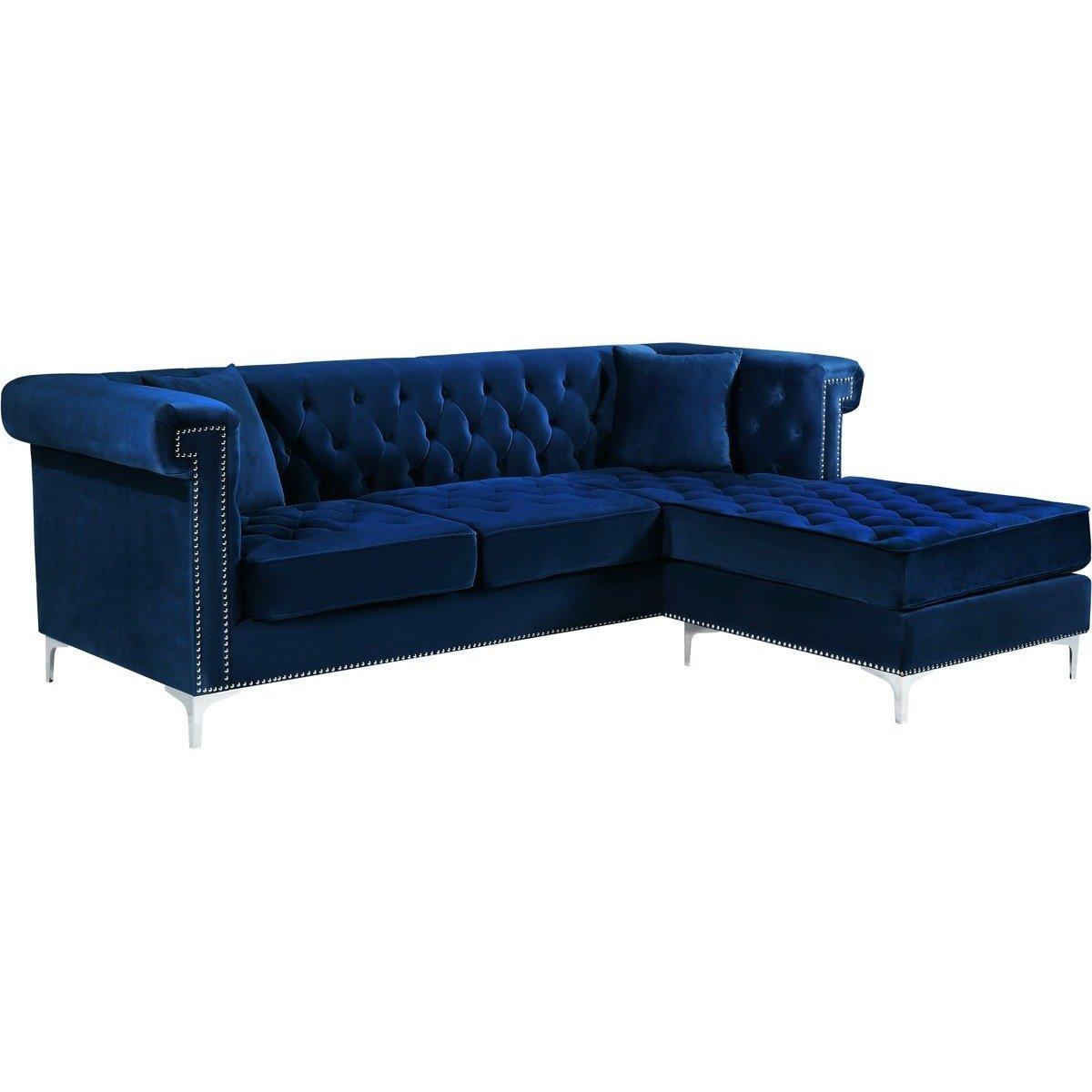 Meridian Furniture Damian Navy Velvet 2pc. Reversible SectionalMeridian Furniture - 2pc. Reversible Sectional - Minimal And Modern - 1
