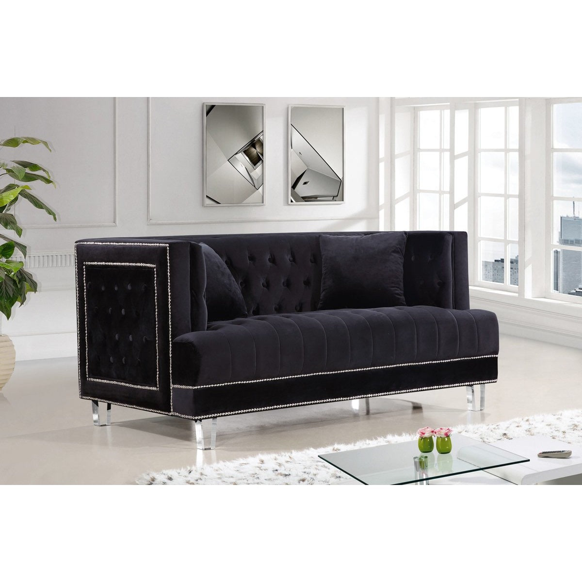 Meridian Furniture Lucas Black Velvet Loveseat-Minimal & Modern