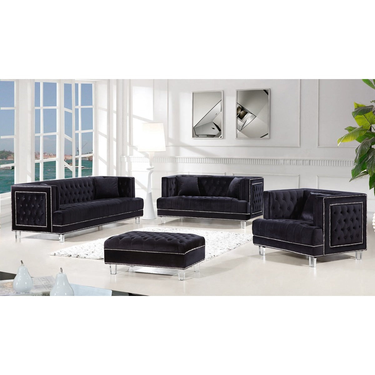 Meridian Furniture Lucas Black Velvet Sofa-Minimal & Modern
