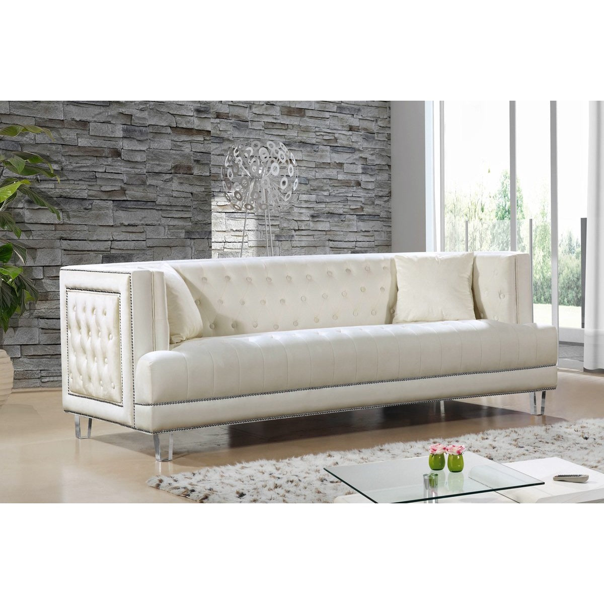 Meridian Furniture Lucas Cream Velvet Sofa-Minimal & Modern