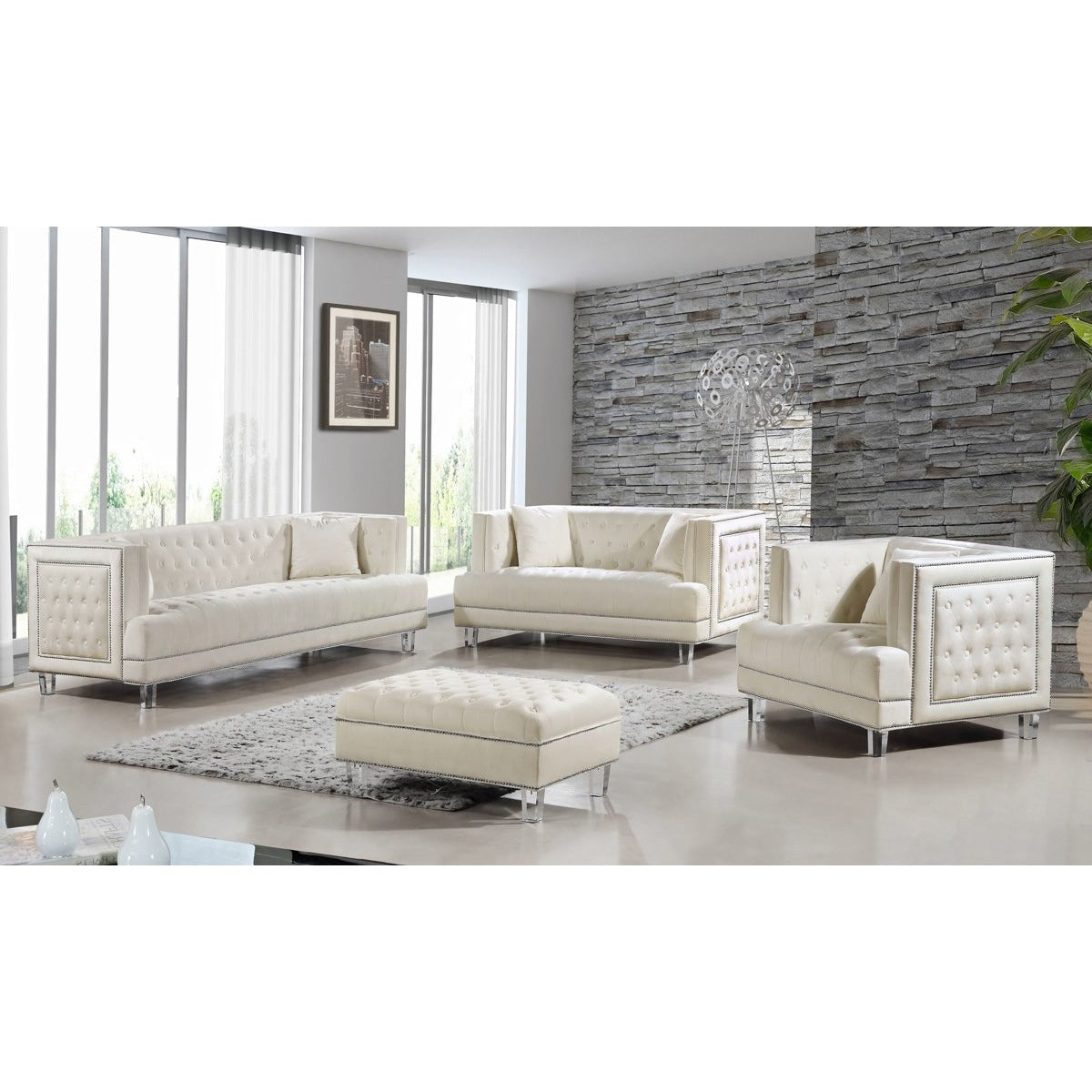 Meridian Furniture Lucas Cream Velvet Sofa-Minimal & Modern