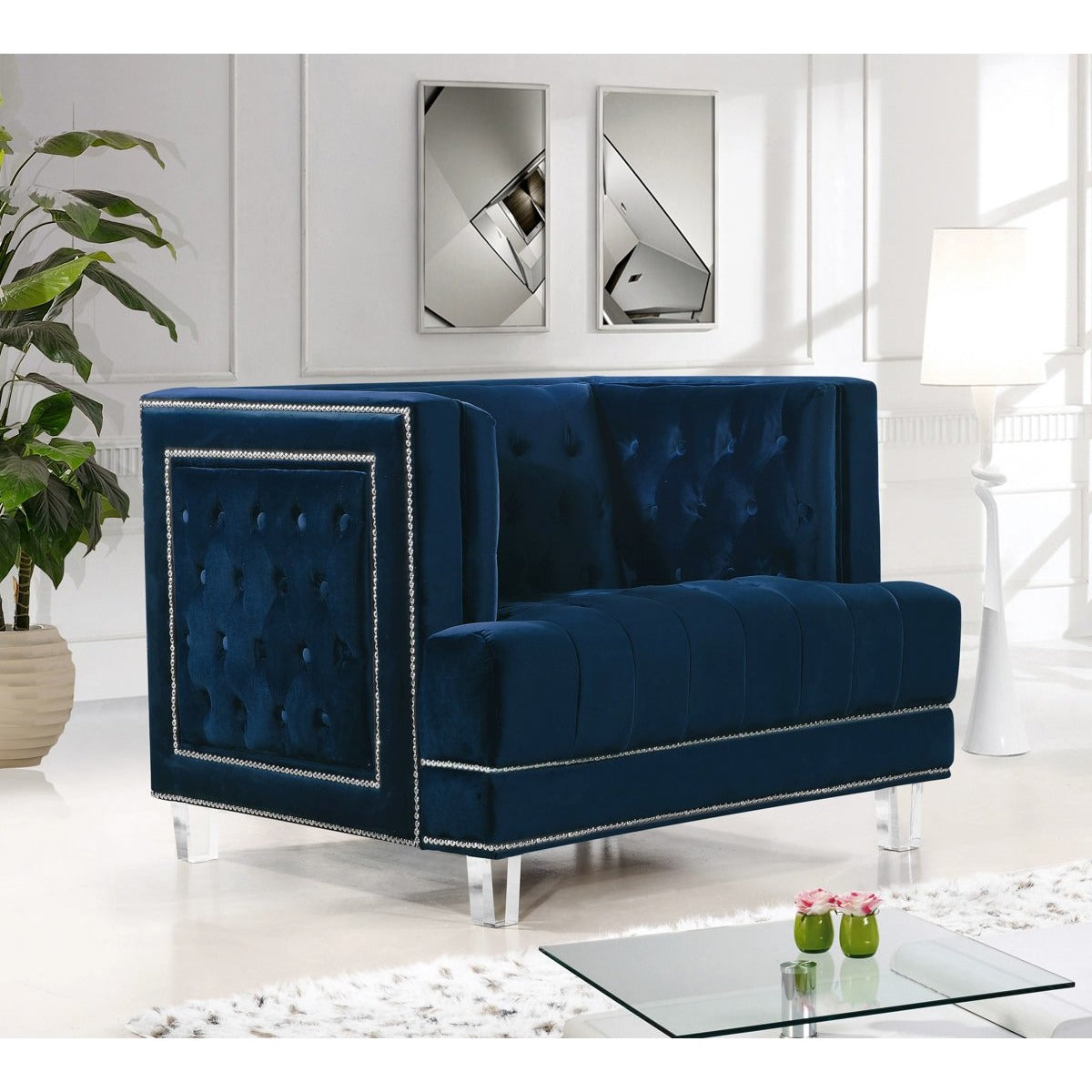Meridian Furniture Lucas Navy Velvet Chair-Minimal & Modern