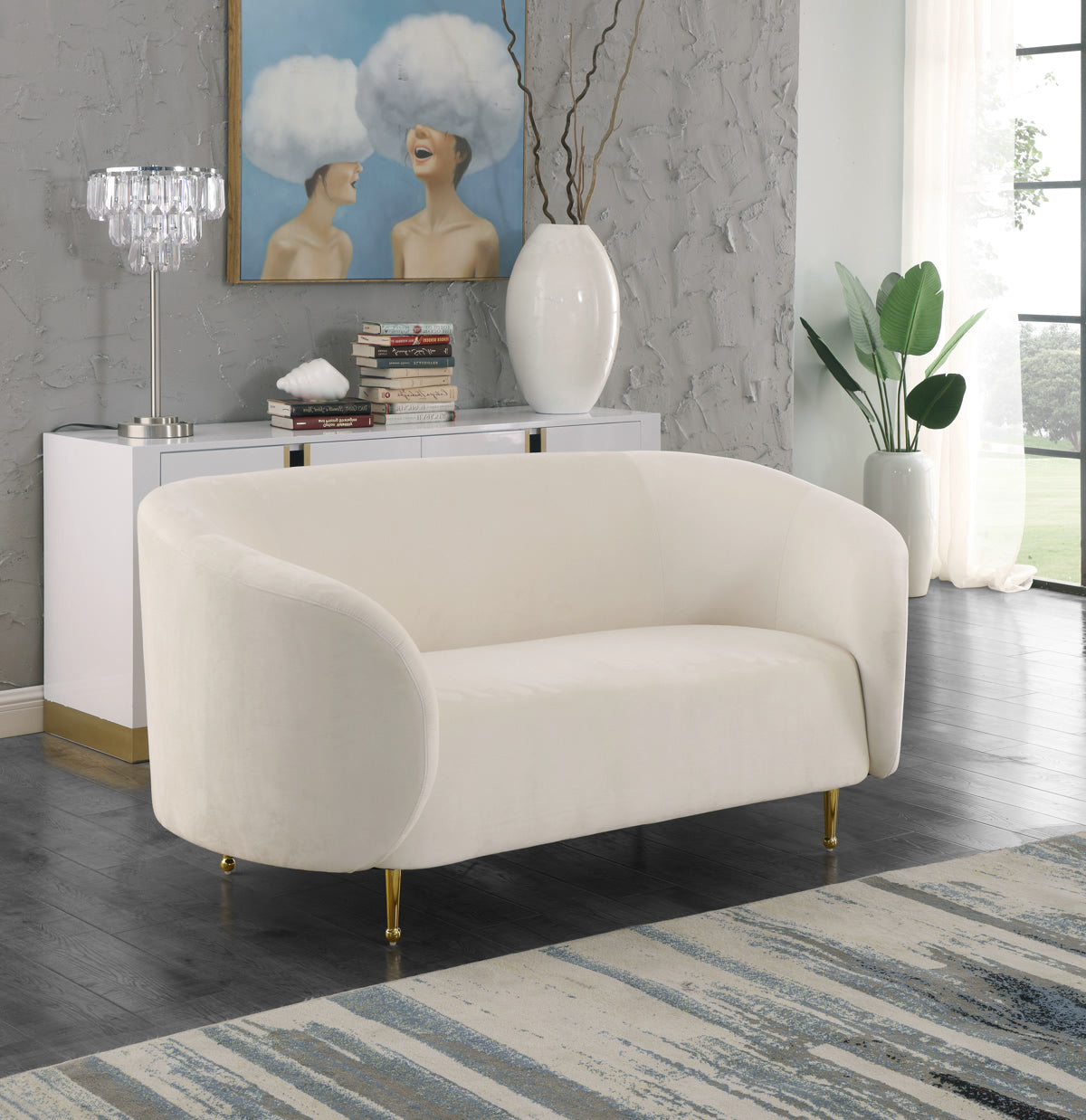 Meridian Furniture Lavilla Cream Velvet Loveseat