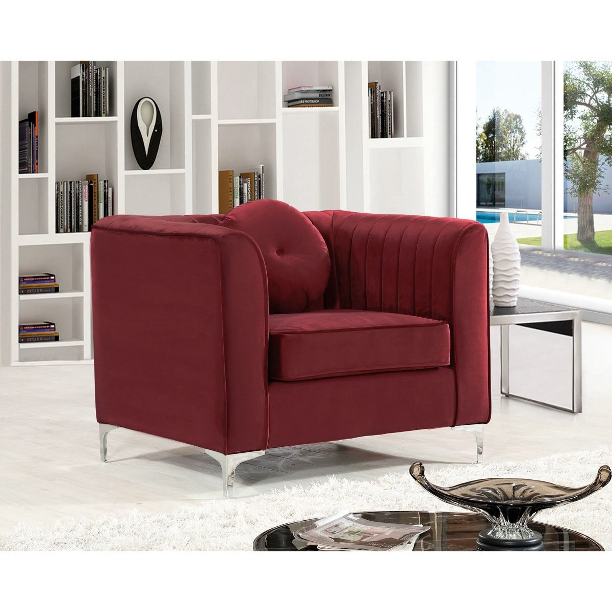 Meridian Furniture Isabelle Burgundy Velvet Chair-Minimal & Modern