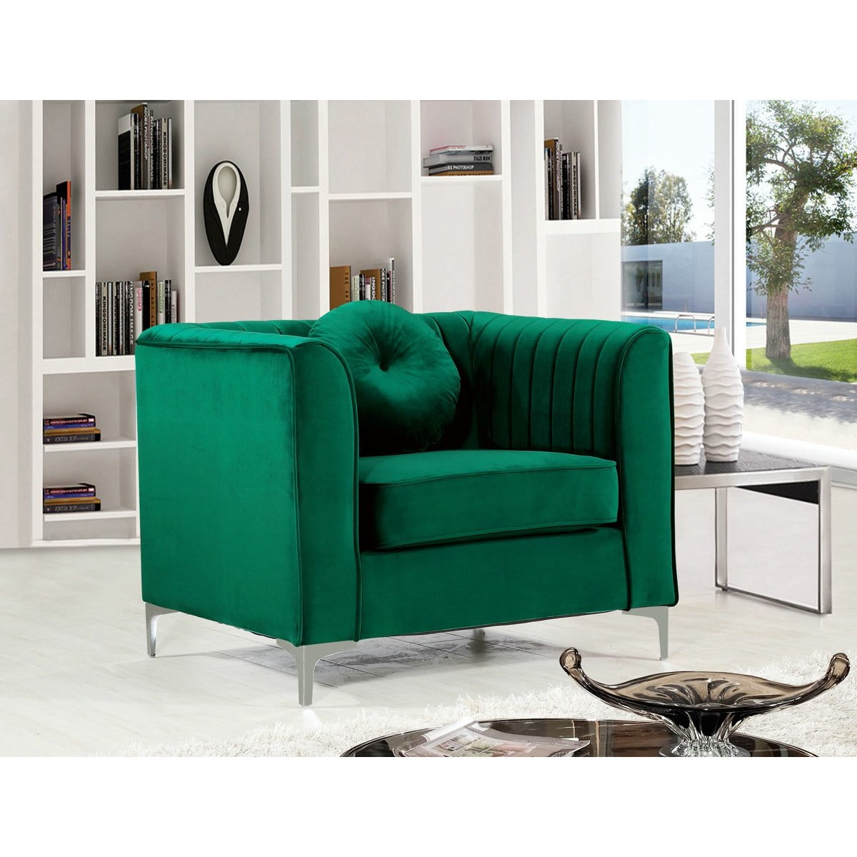 Meridian Furniture Isabelle Green Velvet Chair-Minimal & Modern