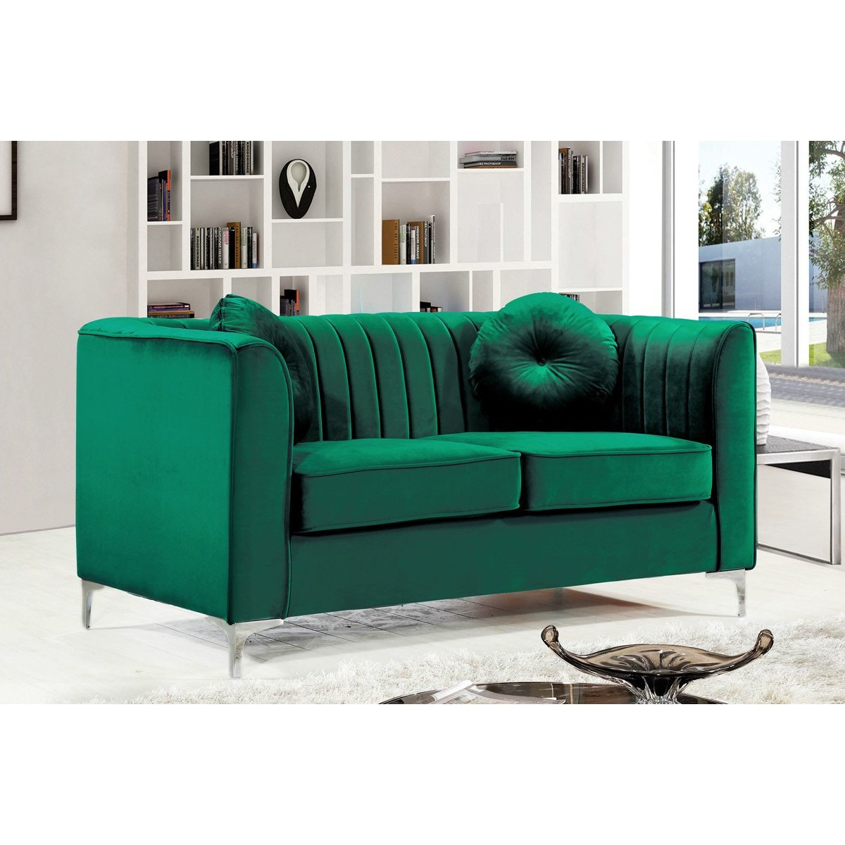 Meridian Furniture Isabelle Green Velvet Loveseat-Minimal & Modern