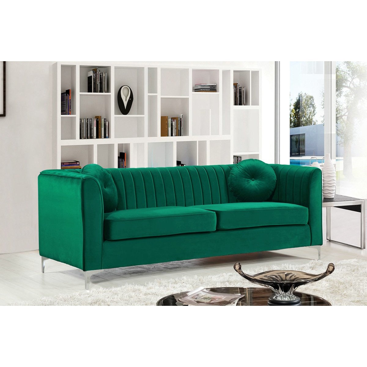 Meridian Furniture Isabelle Green Velvet Sofa-Minimal & Modern
