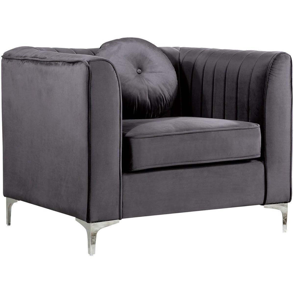 Meridian Furniture Isabelle Grey Velvet ChairMeridian Furniture - Chair - Minimal And Modern - 1