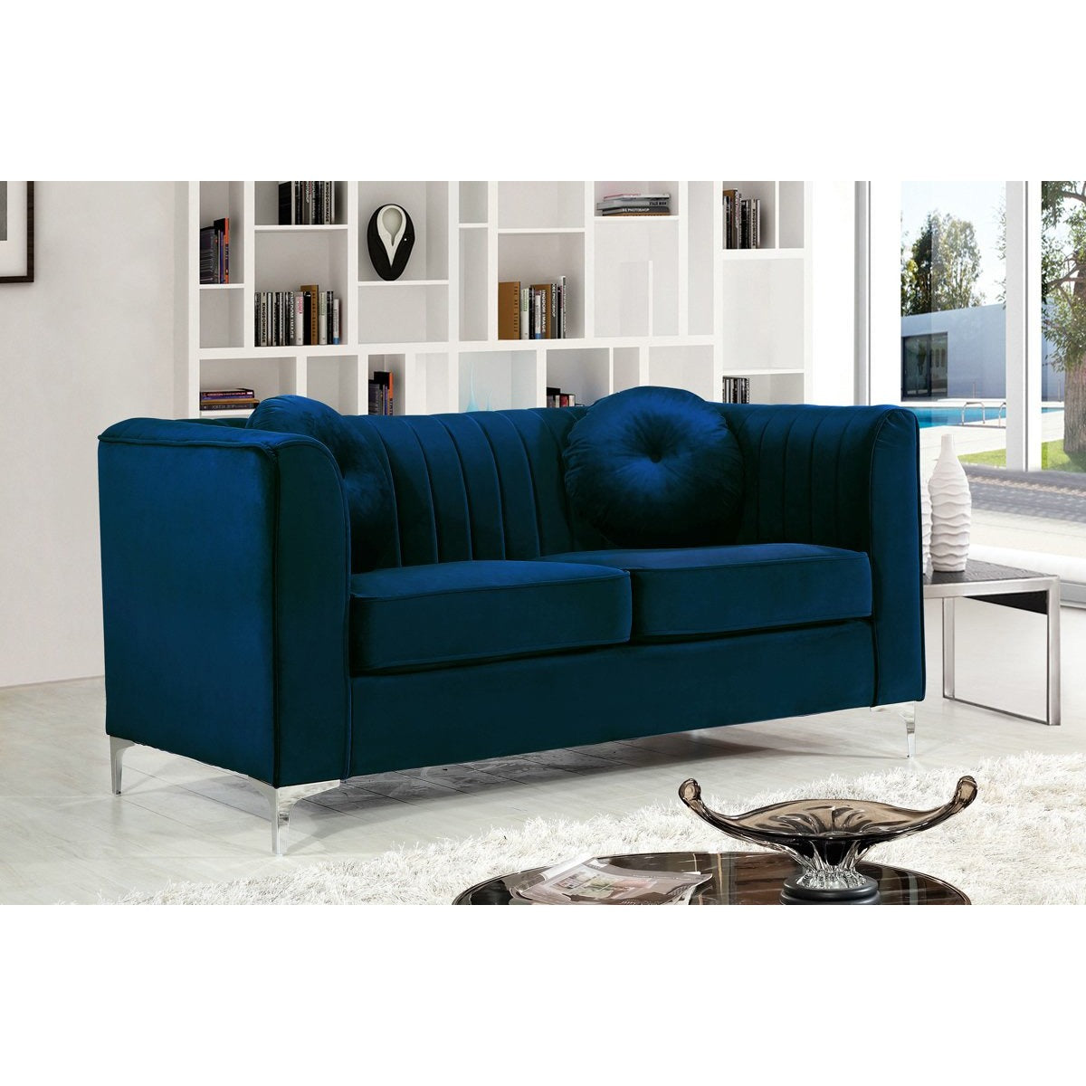 Meridian Furniture Isabelle Navy Velvet Loveseat-Minimal & Modern