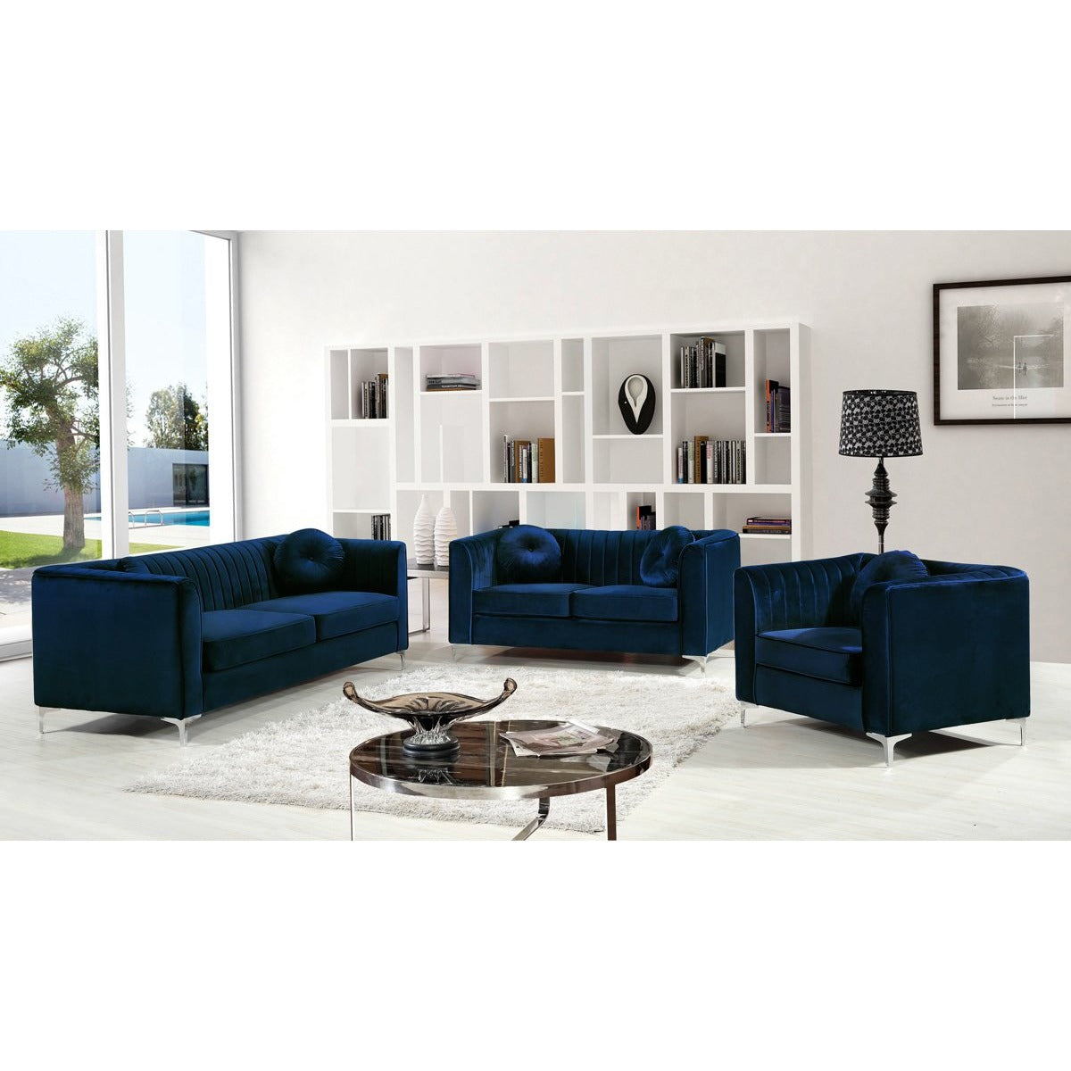 Meridian Furniture Isabelle Navy Velvet Sofa-Minimal & Modern
