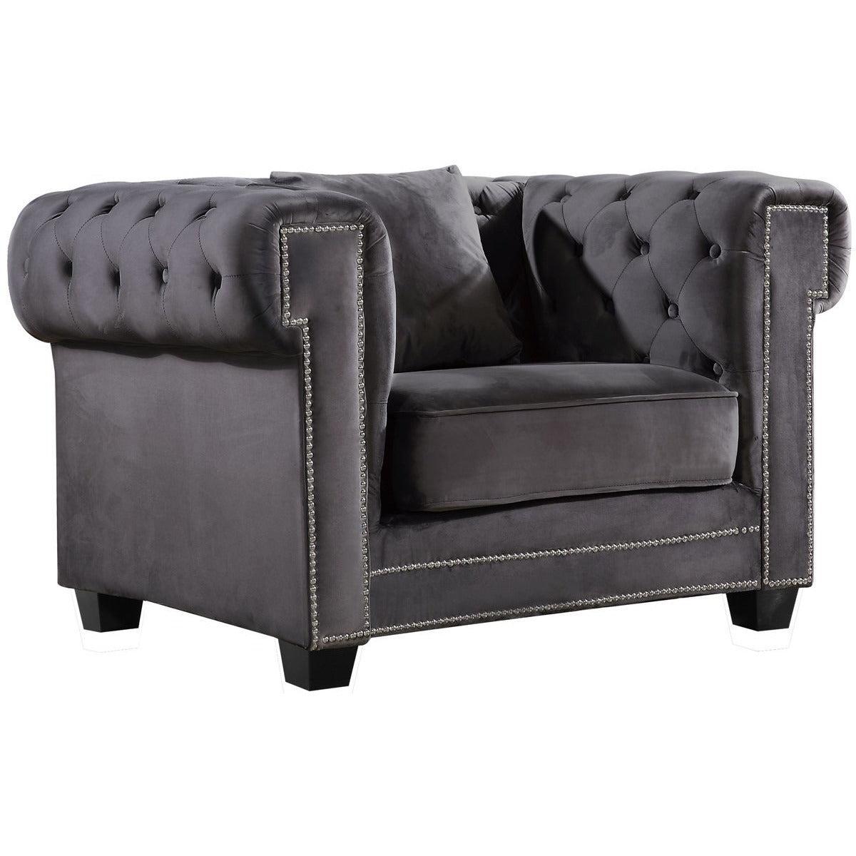 Meridian Furniture Bowery Grey Velvet ChairMeridian Furniture - Chair - Minimal And Modern - 1
