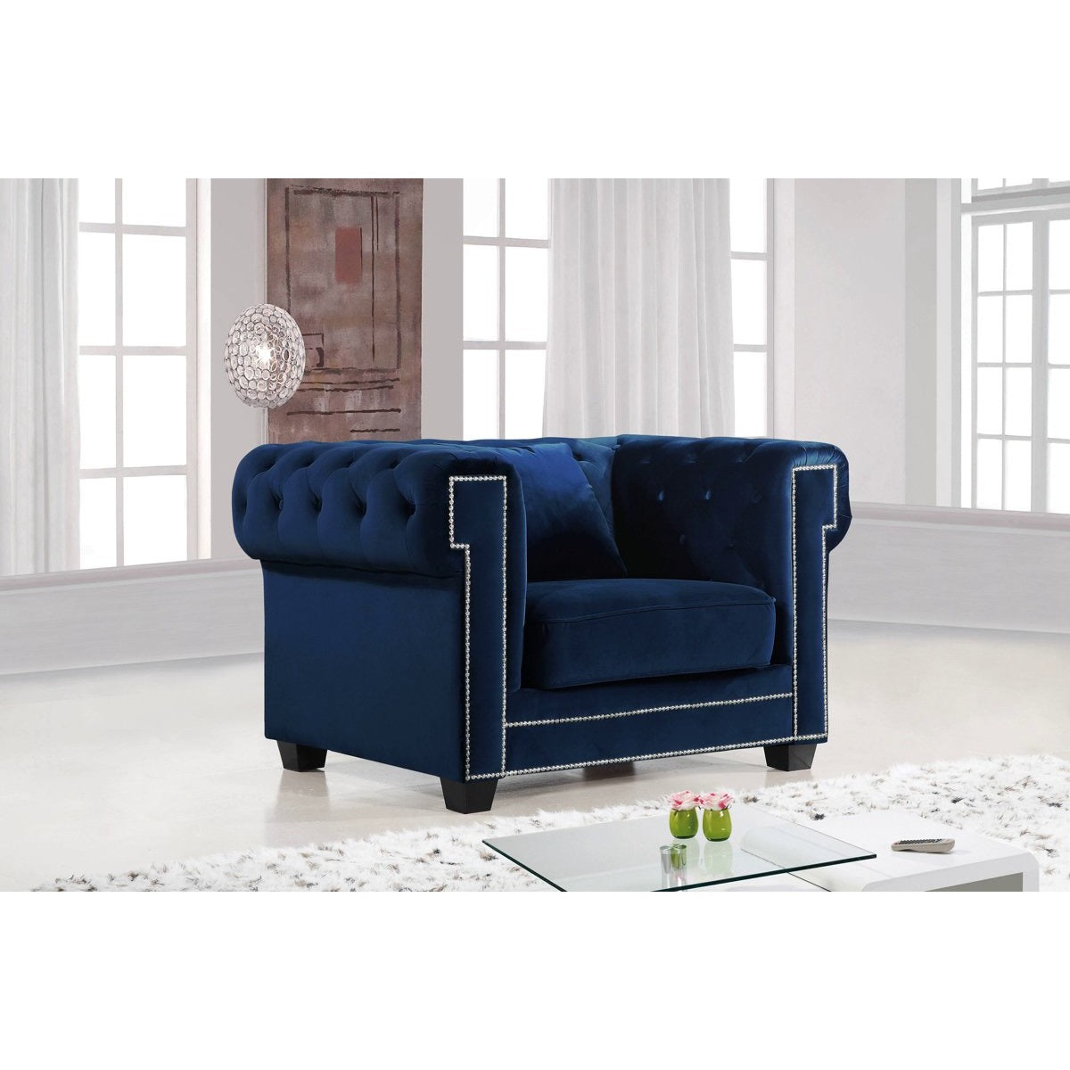 Meridian Furniture Bowery Navy Velvet Chair-Minimal & Modern