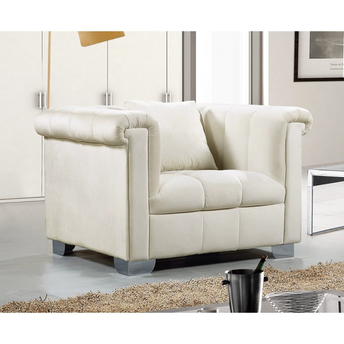 Meridian Furniture Kayla Cream Velvet Chair-Minimal & Modern