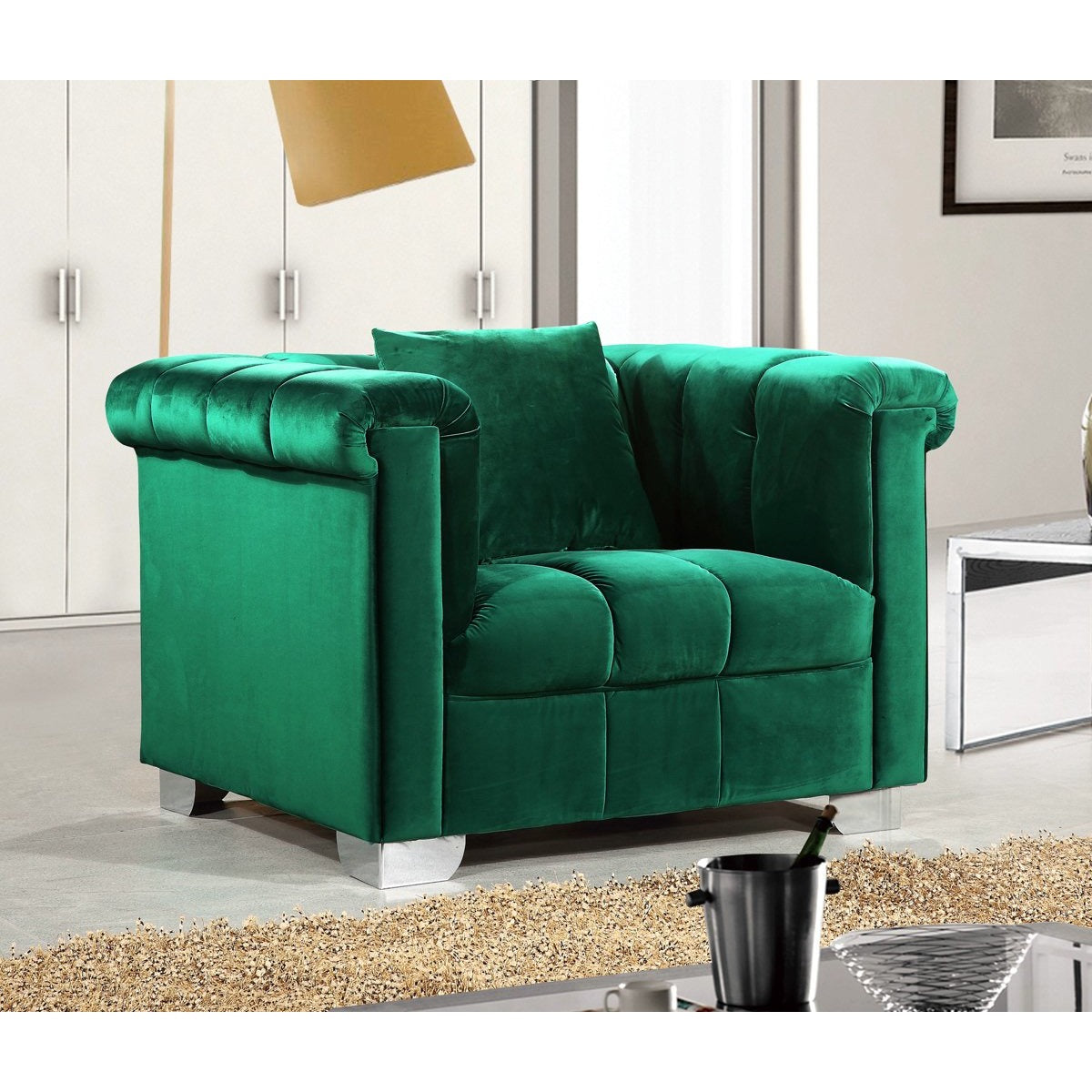 Meridian Furniture Kayla Green Velvet Chair-Minimal & Modern