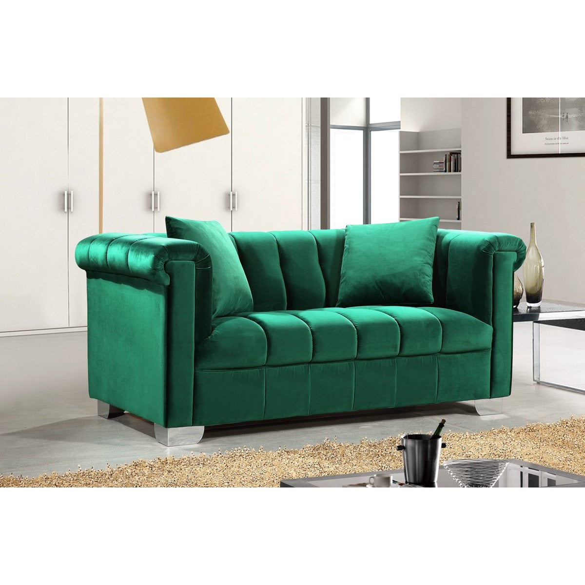 Meridian Furniture Kayla Green Velvet Loveseat-Minimal & Modern