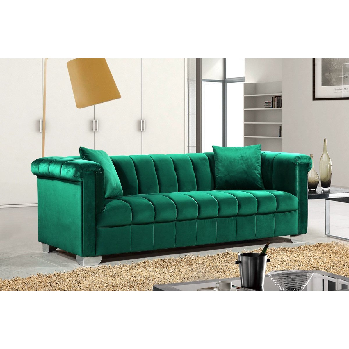 Meridian Furniture Kayla Green Velvet Sofa-Minimal & Modern
