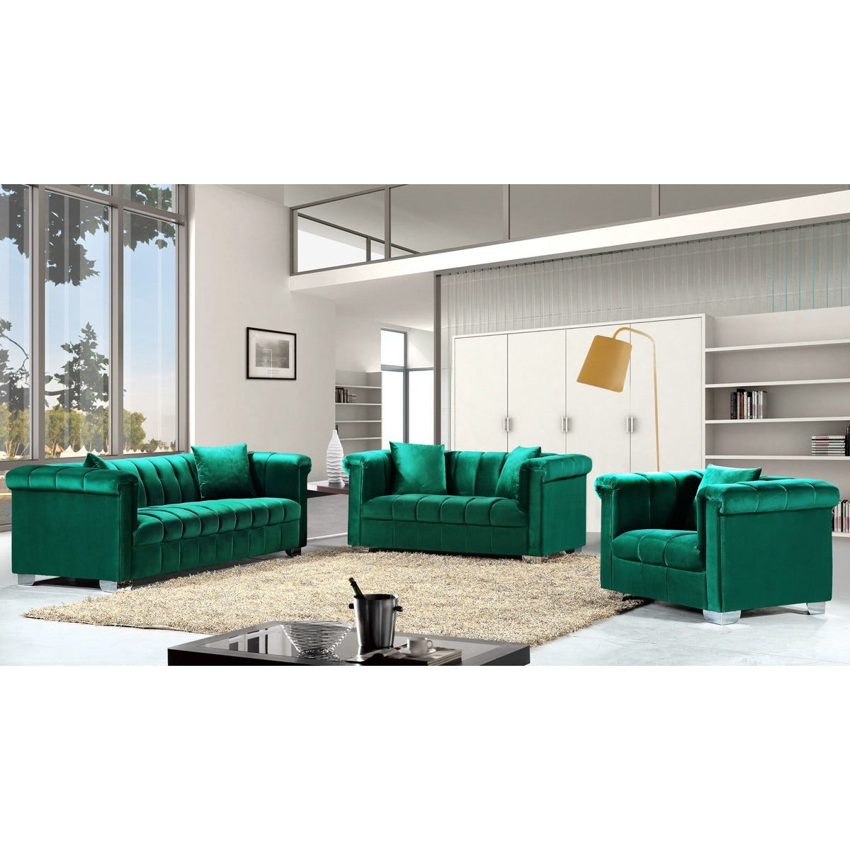 Meridian Furniture Kayla Green Velvet Sofa-Minimal & Modern